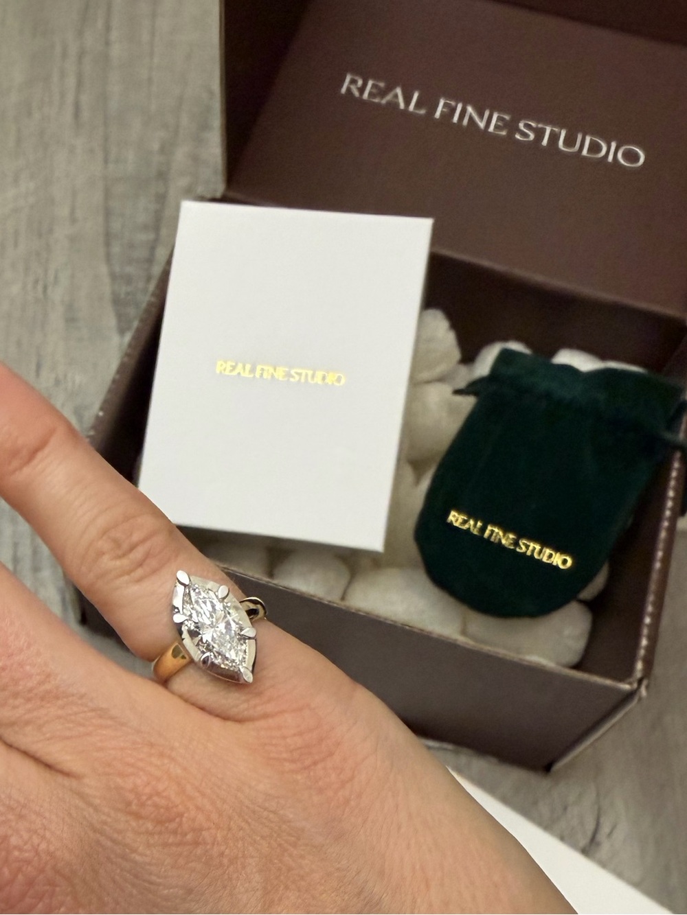 Real Fine Studio Mega Marquise Button Back Ring Size 3 Pinky Ring - Picture 4 of 15